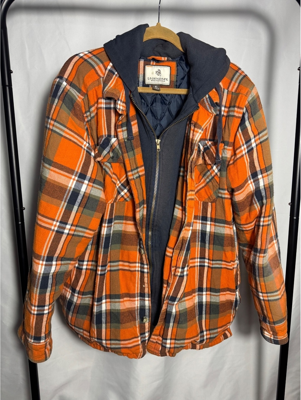Legendary Whitetails Men's XL Orange Plaid Hooded Jacket